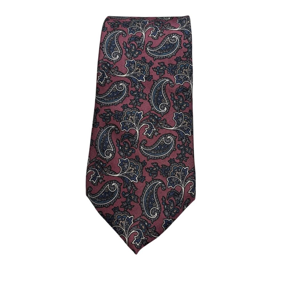 Christian Dior Mens Paisley Silk Tie Pink & Blue Italian Fabric 3.25" Wide Made